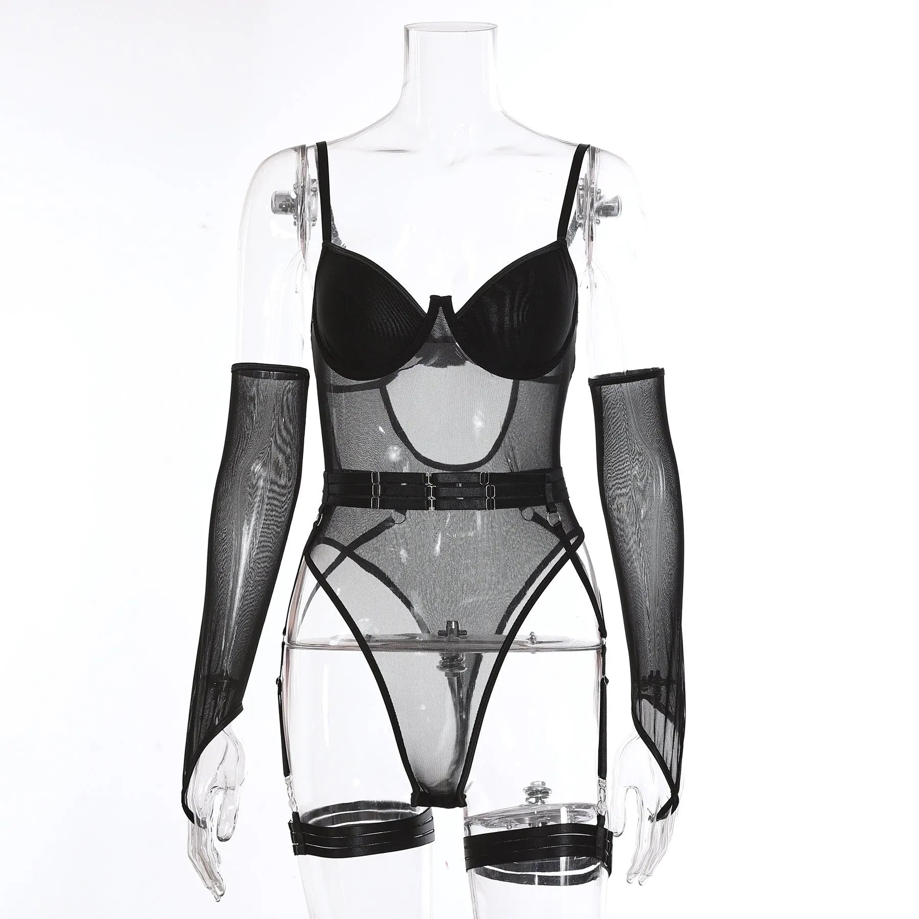 Sheer black mesh jumpsuit for women with one-piece construction and European hot girl styling