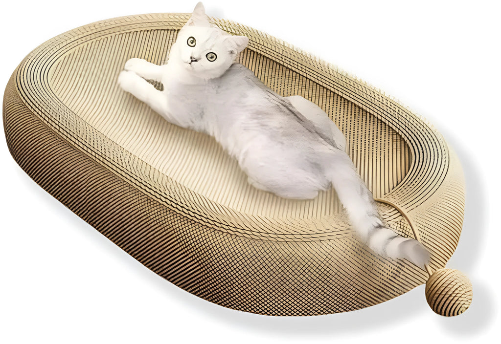 Large natural sisal cat scratching board with raised lounging platform in beige colour