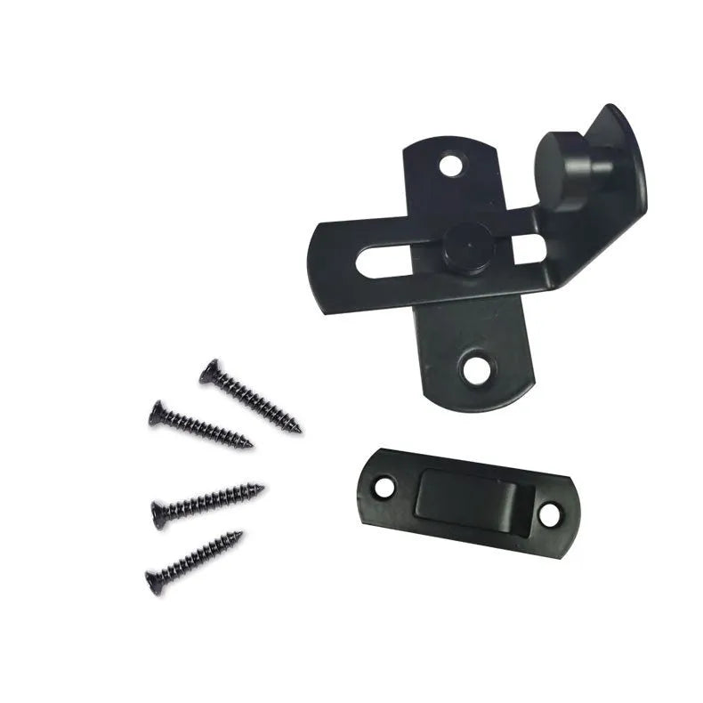 Black carbon steel and stainless steel sliding door lock with 90-degree hasp for barn and warehouse doors