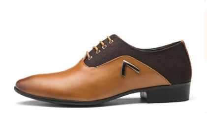 Men's Oxford shoes in artificial PU leather with rubber sole, showing black, brown and yellow colour options