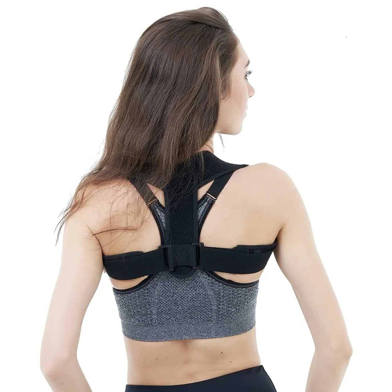 Black adjustable posture correction strap with breathable construction