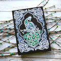 A5 peacock diamond painting notebook with shaped and bright drills, black cover, spiral binding