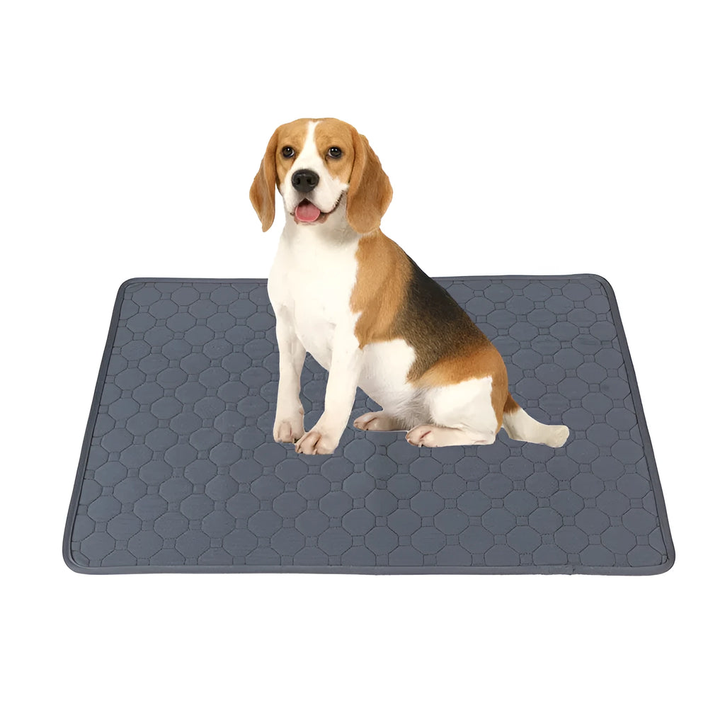 Washable dog pee pads in grey and khaki colours measuring 18 by 24 inches