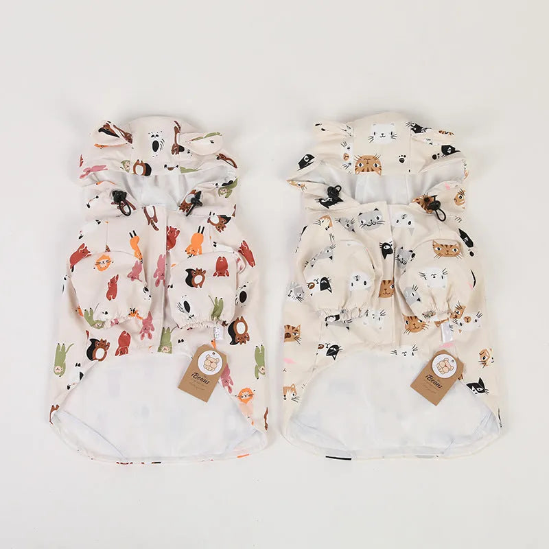 Beige cartoon dog raincoat with double waterproof coating in PU material