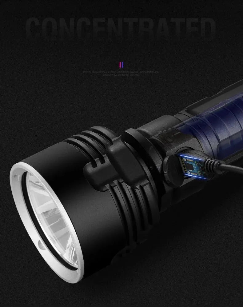 Rechargeable Super Bright LED Flashlight Focusing Light Outdoor Xenon Lamp with Aluminium Alloy Body for Caving Camping Hiking Hunting Night Fishing Patrolling - Available in L2 P20 P70 Models Single or Double Battery Options