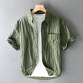 Men's pure cotton short sleeve shirt in loose Japanese style, apricot colour