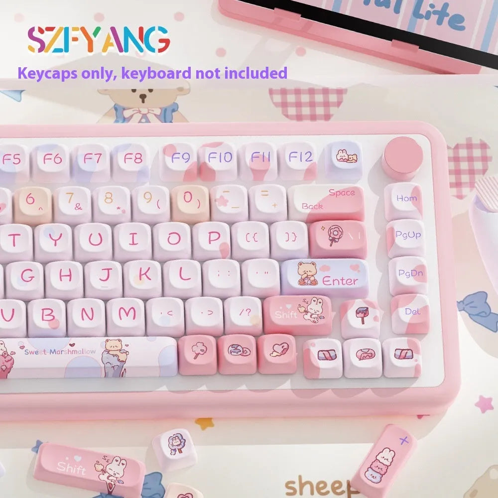 Sweet Cotton Candy pastel pink mechanical keyboard keycaps set with double-shot legends