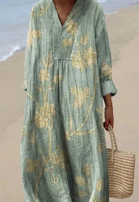 Casual long floral print shirt dress with 3D pattern and wide waist.