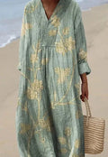 Casual long floral print shirt dress with 3D pattern and wide waist.