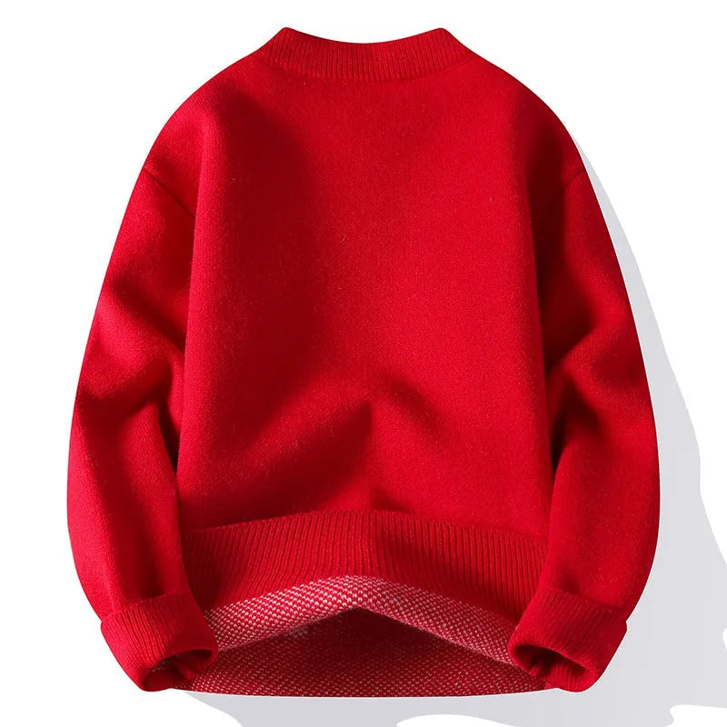 Men's loose fit knitted pullover sweater with ribbed hemline in white grey black red colours