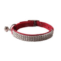 Colourful flocking fabric cat collar with elastic buckle shown in pink, black, and blue options