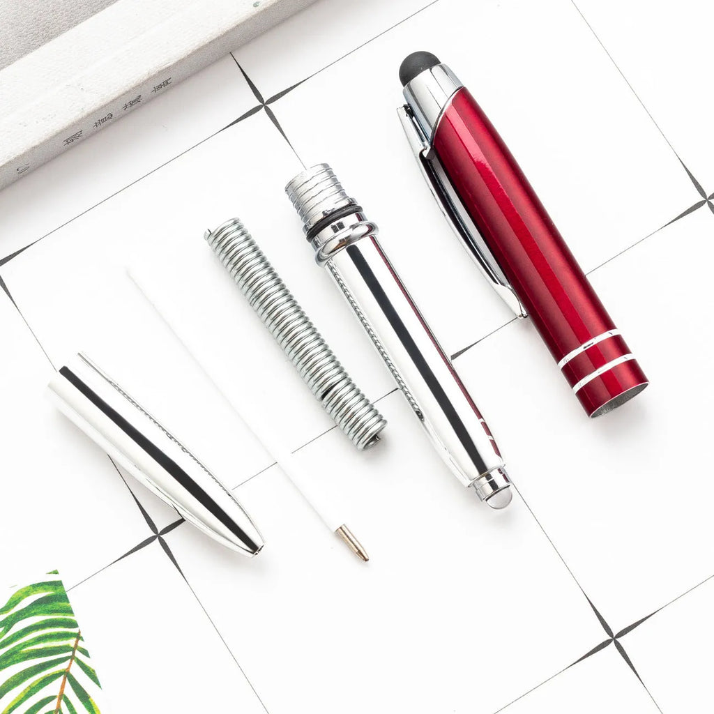 Metal multifunctional stylus pen with ballpoint and LED light in five colour options
