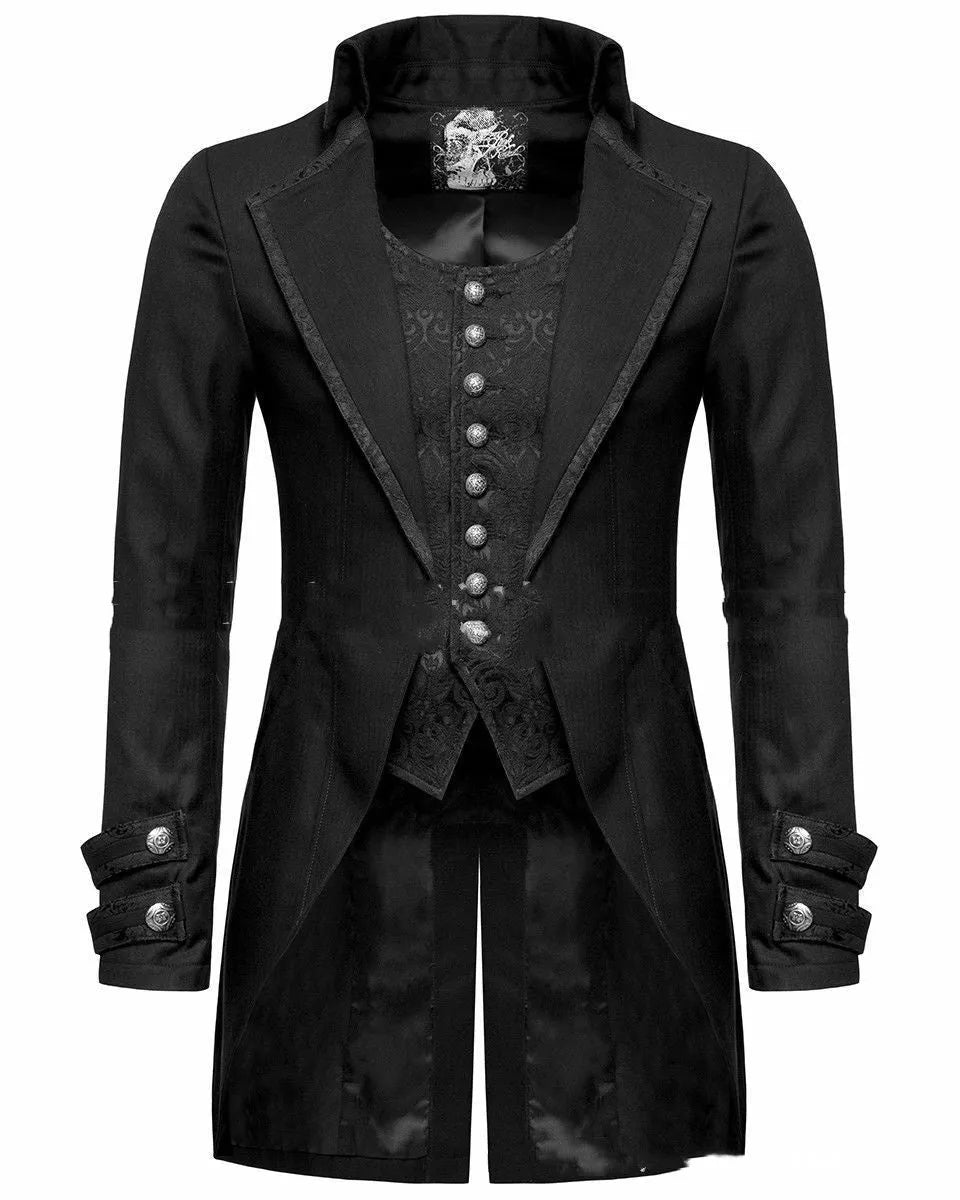 Black Victorian morning gown cosplay jacket with chemical fibre blend construction