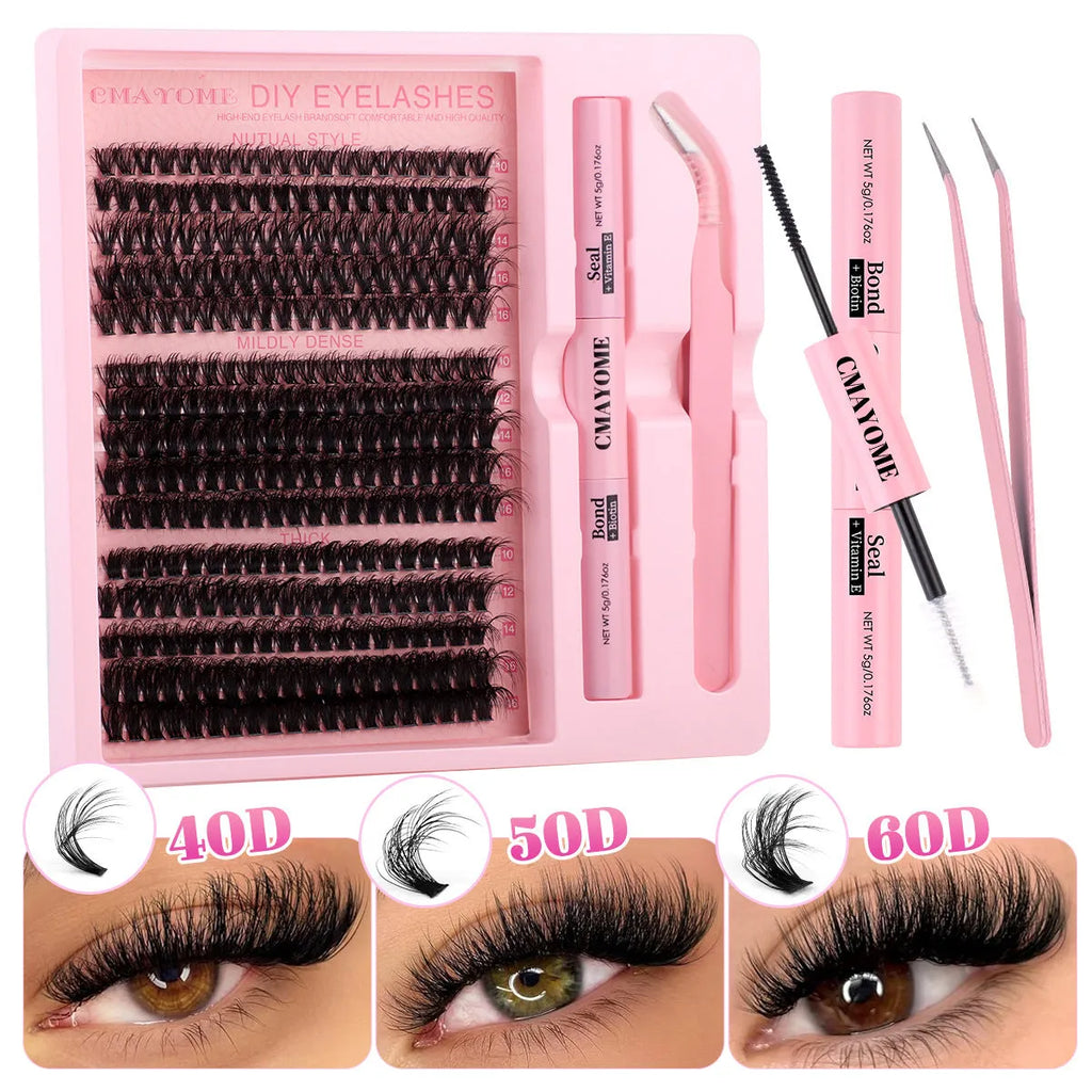 Segment cluster DIY false eyelashes extension kit with application tweezers