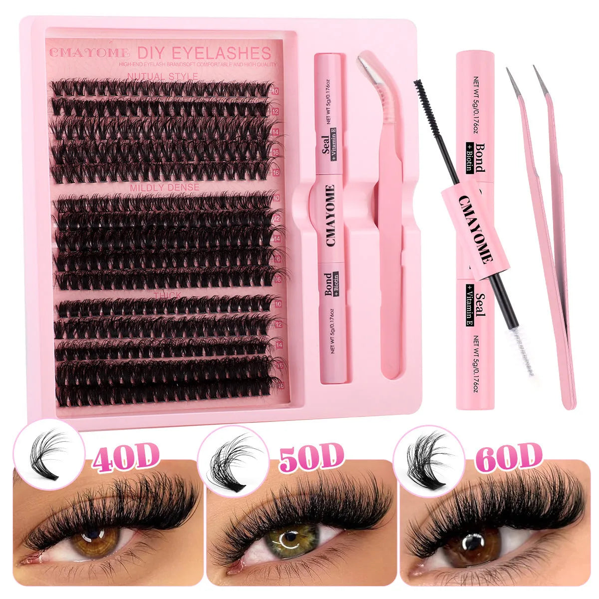 Segment cluster DIY false eyelashes extension kit with application tweezers