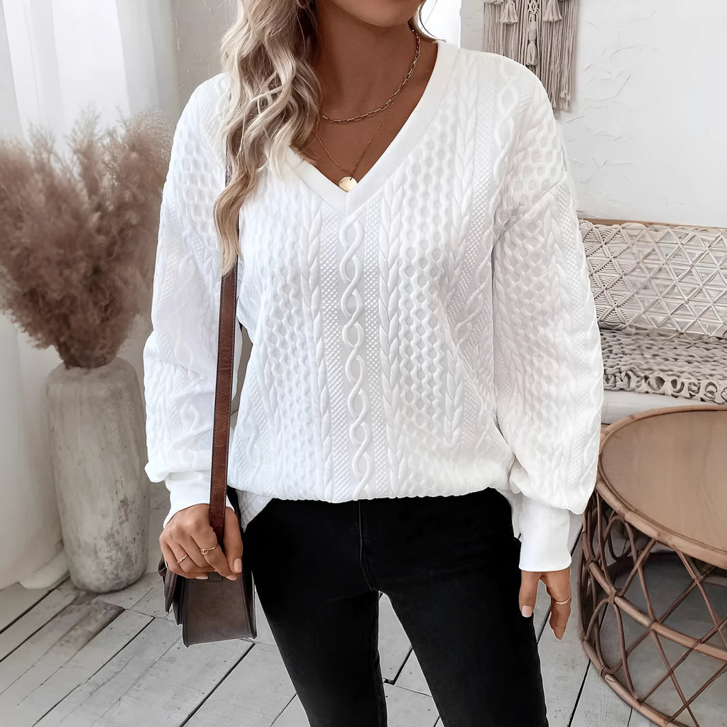 Men's milky white long sleeve T-shirt with 3D pattern and loose Japanese Korean casual fit