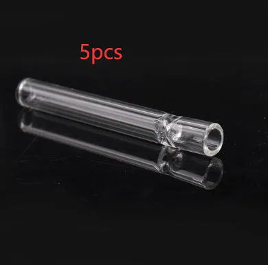 Clear glass telescopic smoke pipe with straight design and pink tint showing suction nozzle