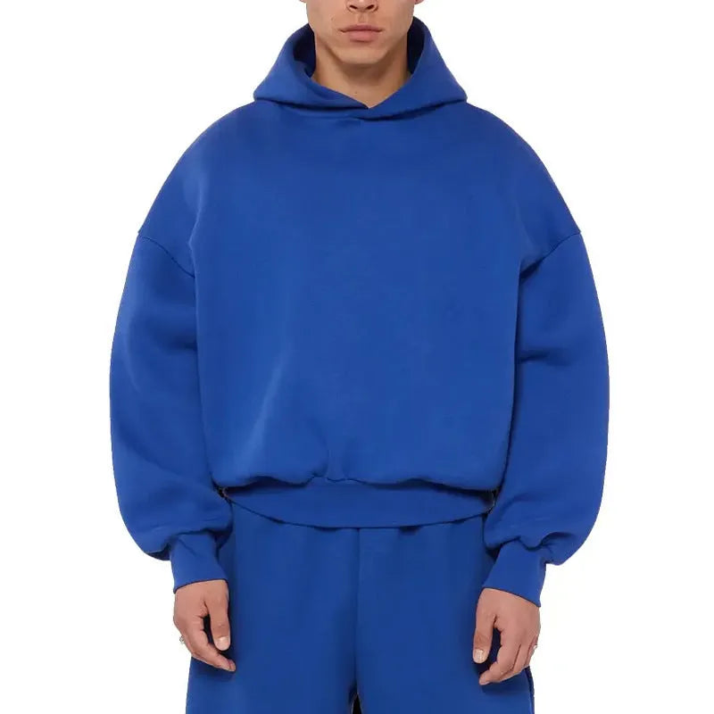 Men's fleece-lined cotton hoodie with wool lining in solid colour