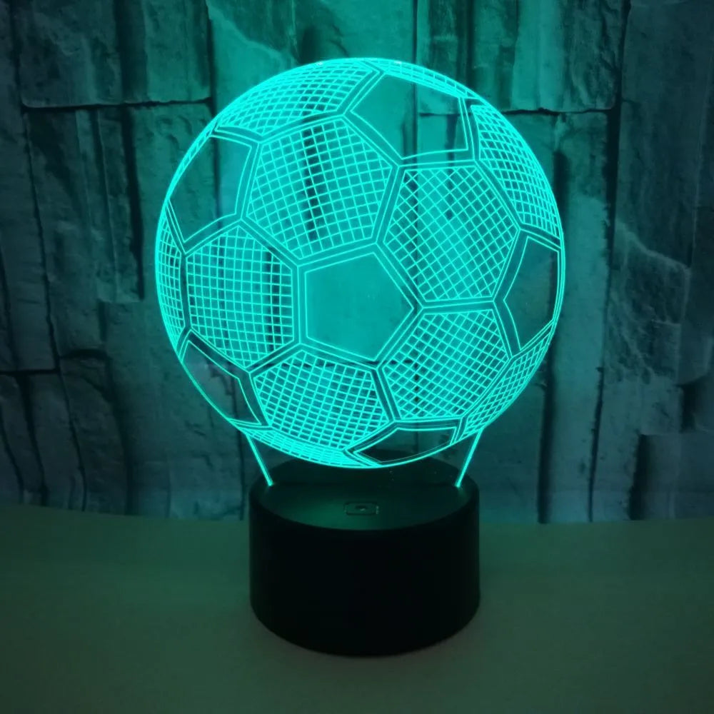 3D acrylic football night light with seven colour LED illumination on ABS base