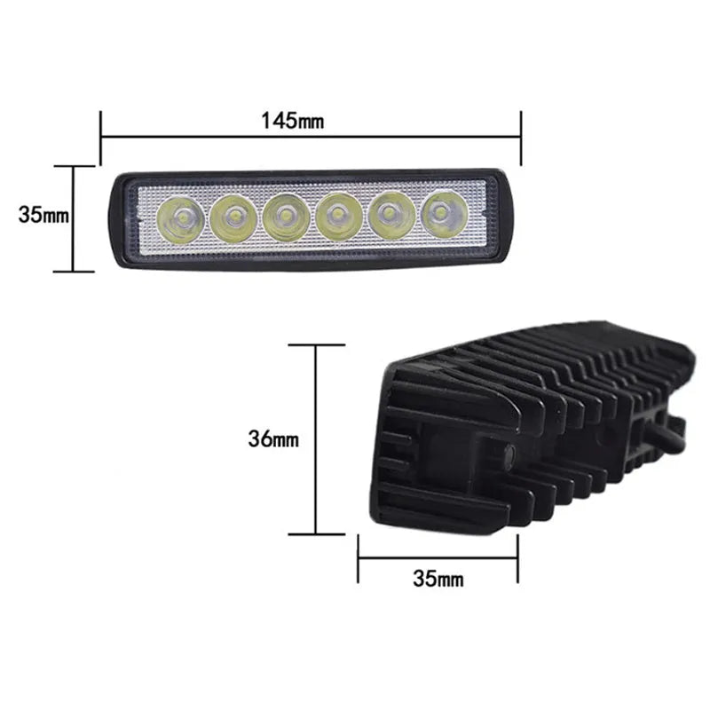 Black die-cast aluminium car LED auxiliary driving light with 6 LEDs and bracket mounting