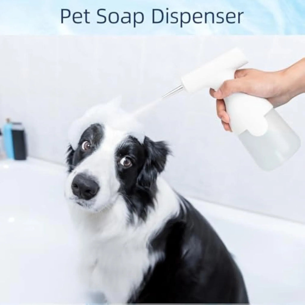 White electric foam soap dispenser with 350ml capacity and rechargeable battery for pet baths and cleaning