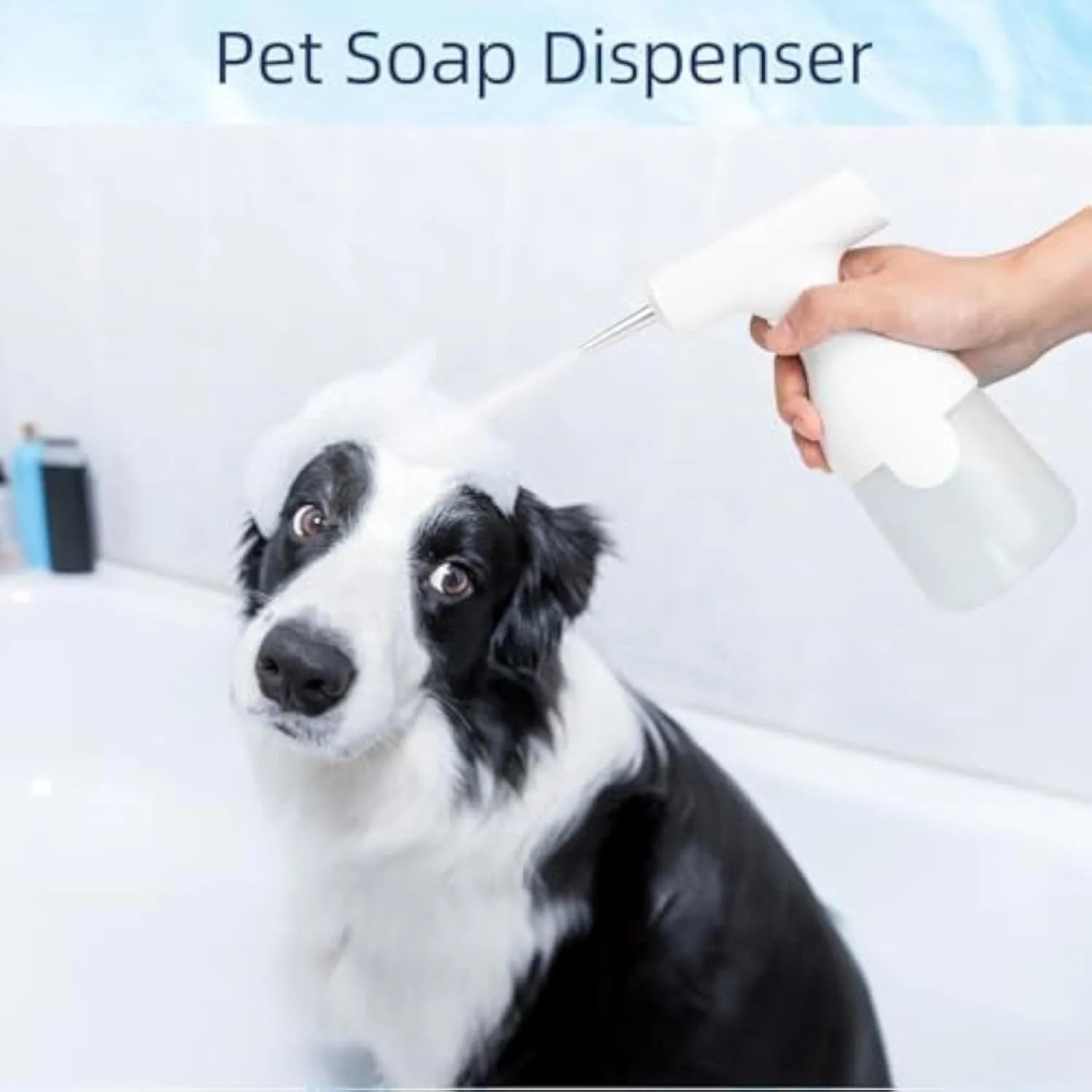 White electric foam soap dispenser with 350ml capacity and rechargeable battery for pet baths and cleaning
