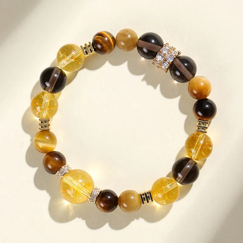 Women's natural yellow tower crystal string beads bracelet with 10mm Jinba design