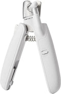 White pet nail clippers with LED light, transparent anti-splash guard and triangular blade for dogs and cats