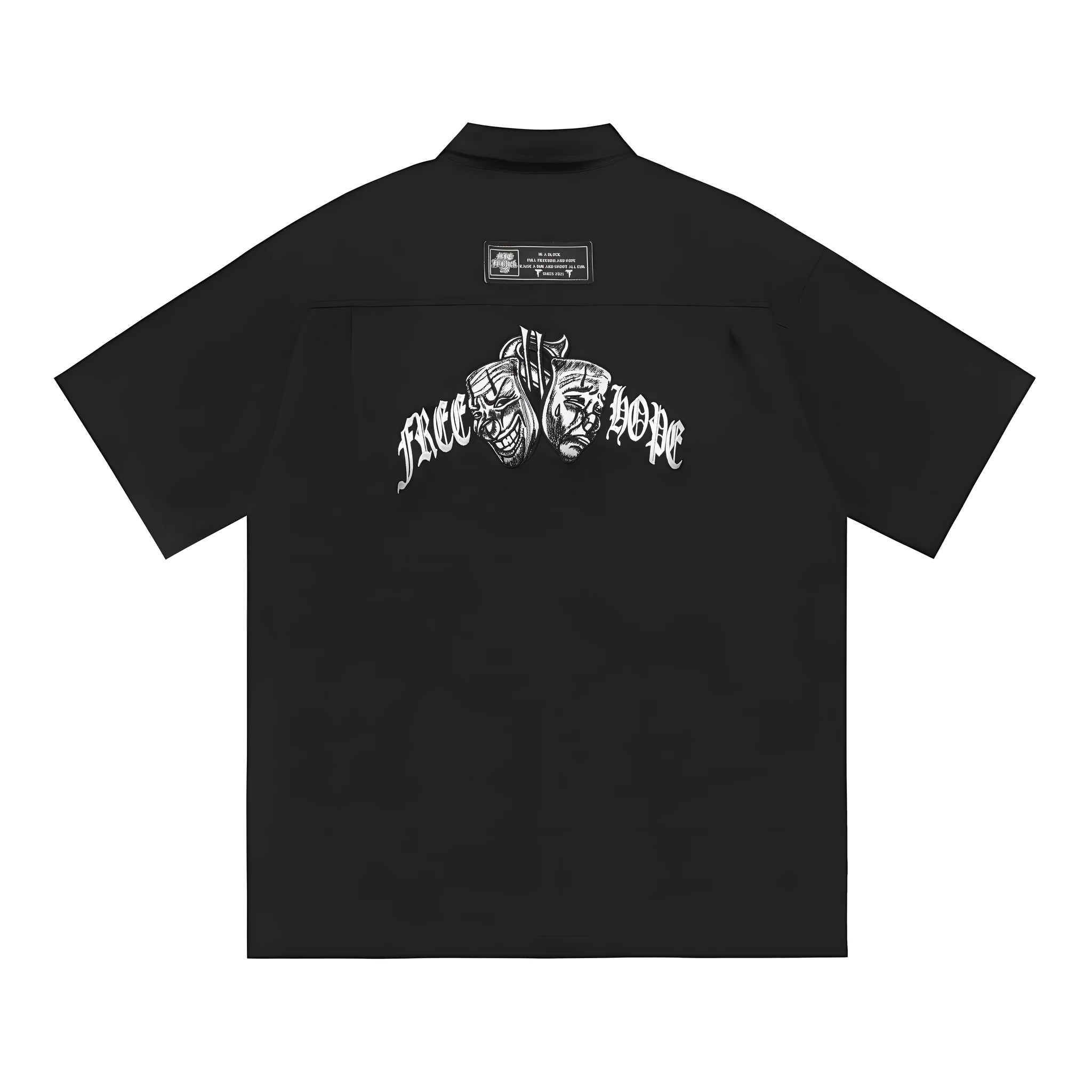 Men's loose black cotton blend half-sleeve shirt with a chest pocket