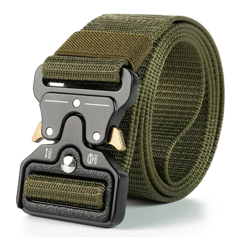 Men's thick canvas tactical belt with alloy buckle in Army Green colour