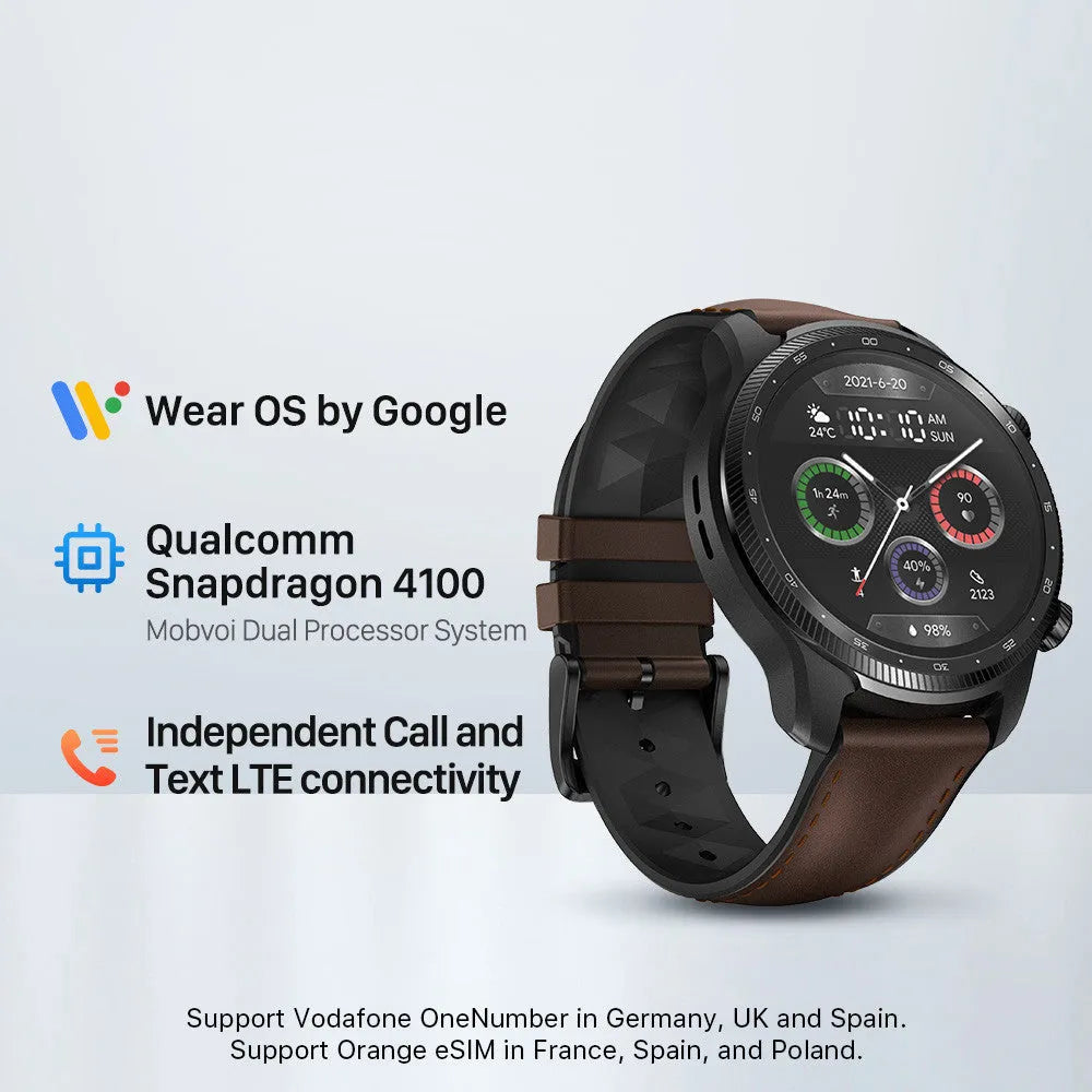 Black Ticwatch Pro X smart watch on wrist showing 47mm case and dual-layer display