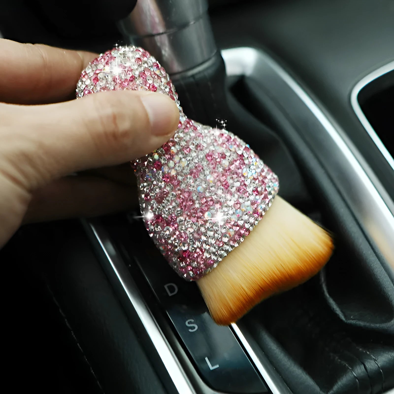 Car interior cleaning brush with soft PVC bristles, 10cm length, for dust removal from vents and dashboards