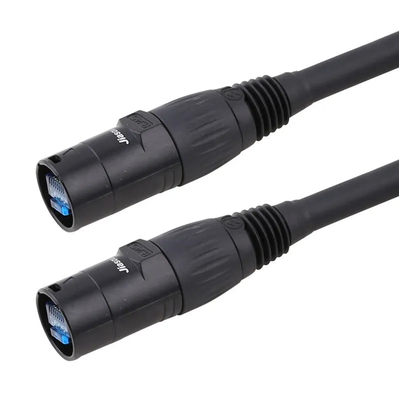 Black CAT6 RJ45 to NE8FF female network extension cable on a white background.