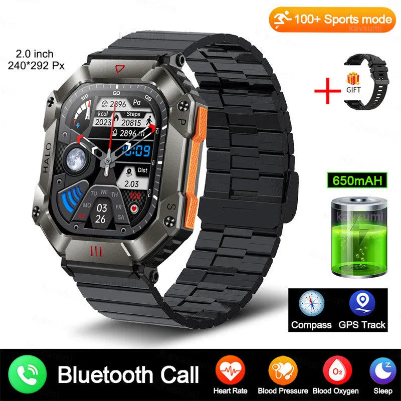Android GPS smart watch for women with titanium case and black camouflage strap on wrist