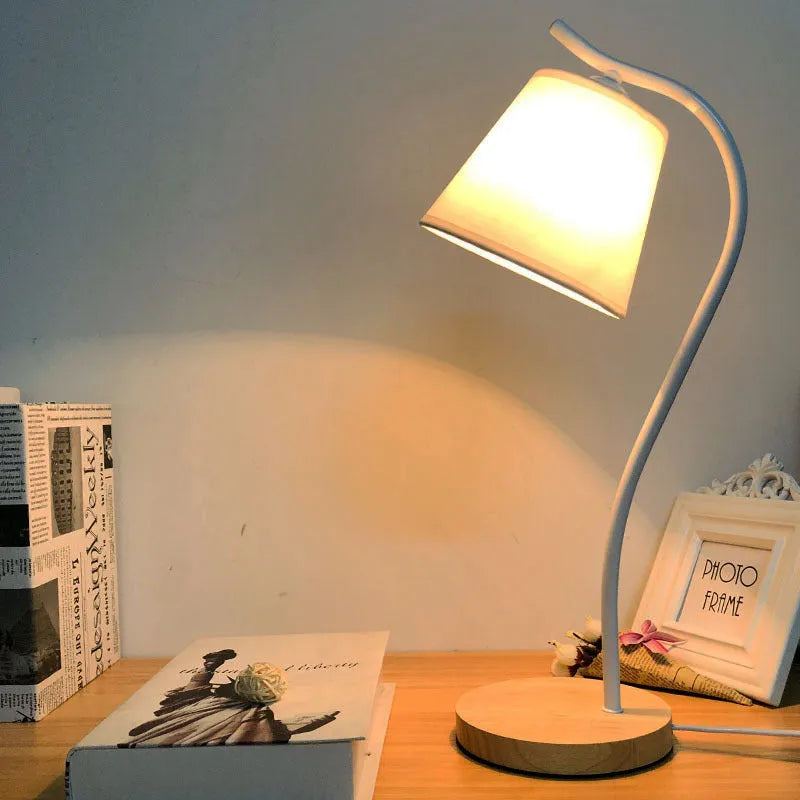 Modern Nordic table lamp with LED light source and solid wood base