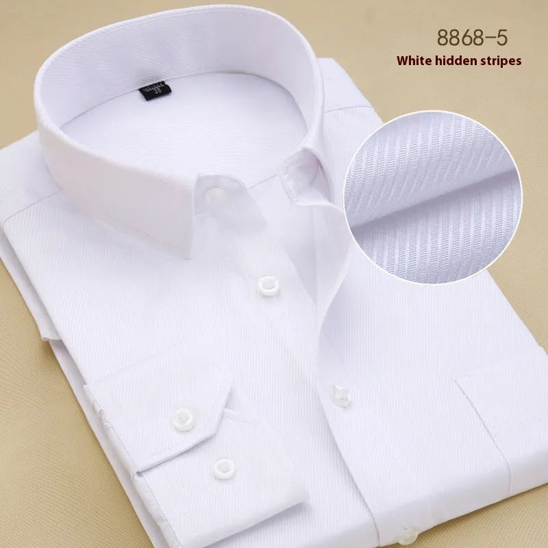 Men's black cotton long sleeve business shirt with slim fit and regular cut design