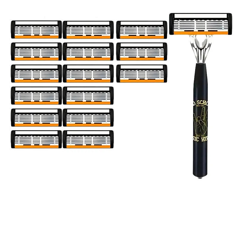Black six-layer finger type handle for manual shaver with multiple blade quantity options