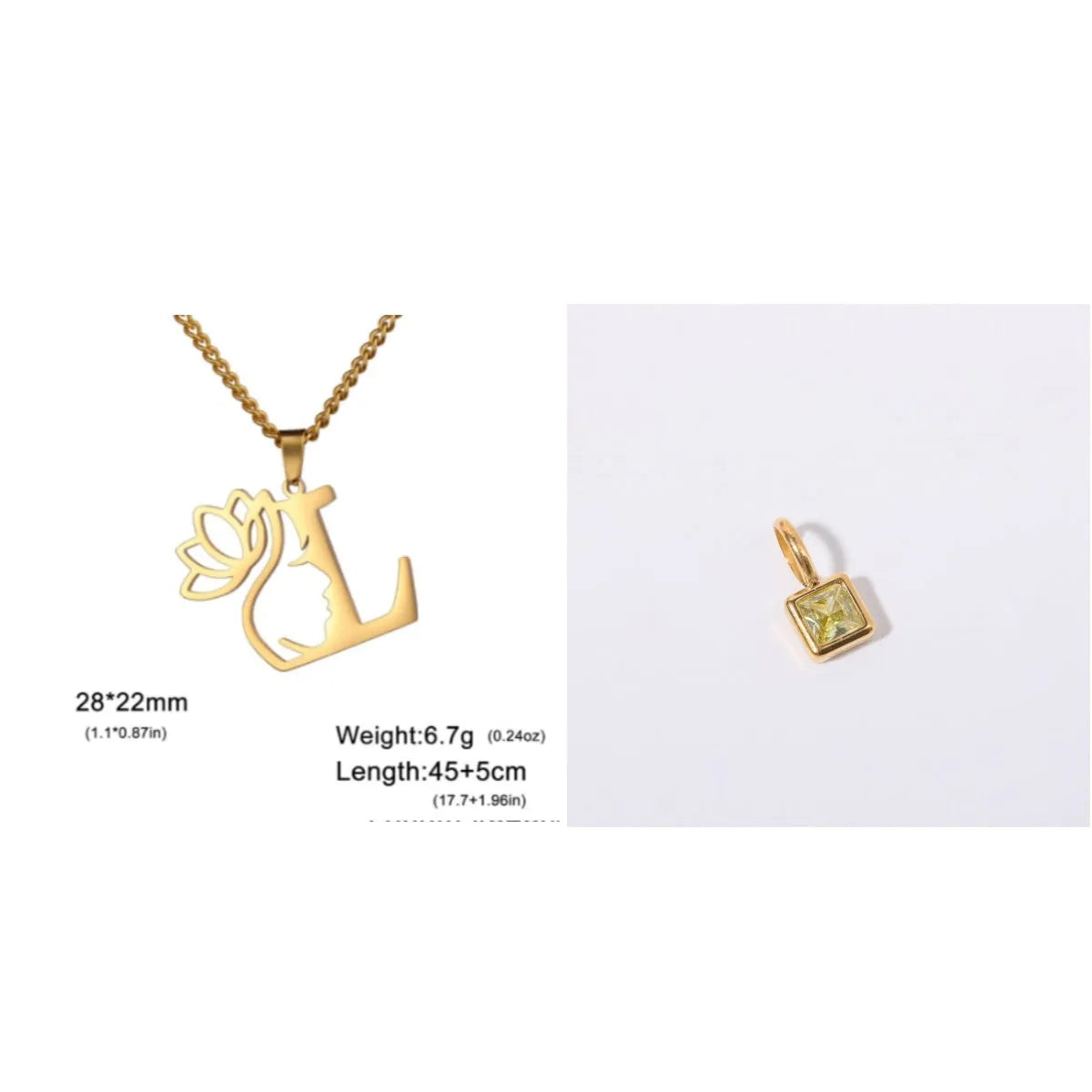 Stainless steel necklace with a single alphabet letter pendant on a cross chain, in gold or silver colour.