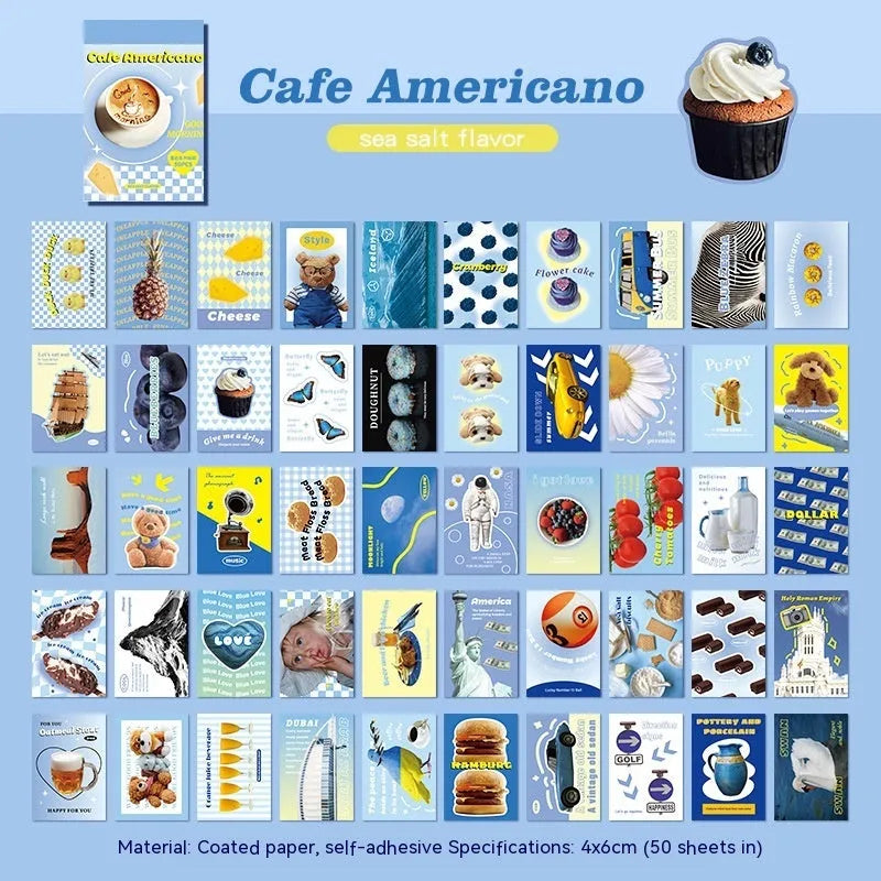 Pack of cartoon mini sticker books with American retro designs in various colours including black, pink, and blue, size 4x6cm