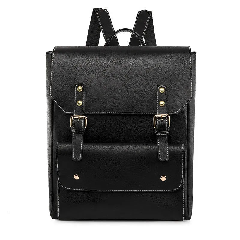 Korean style retro backpack in soft PU material showing ventilation features and burden reduction design