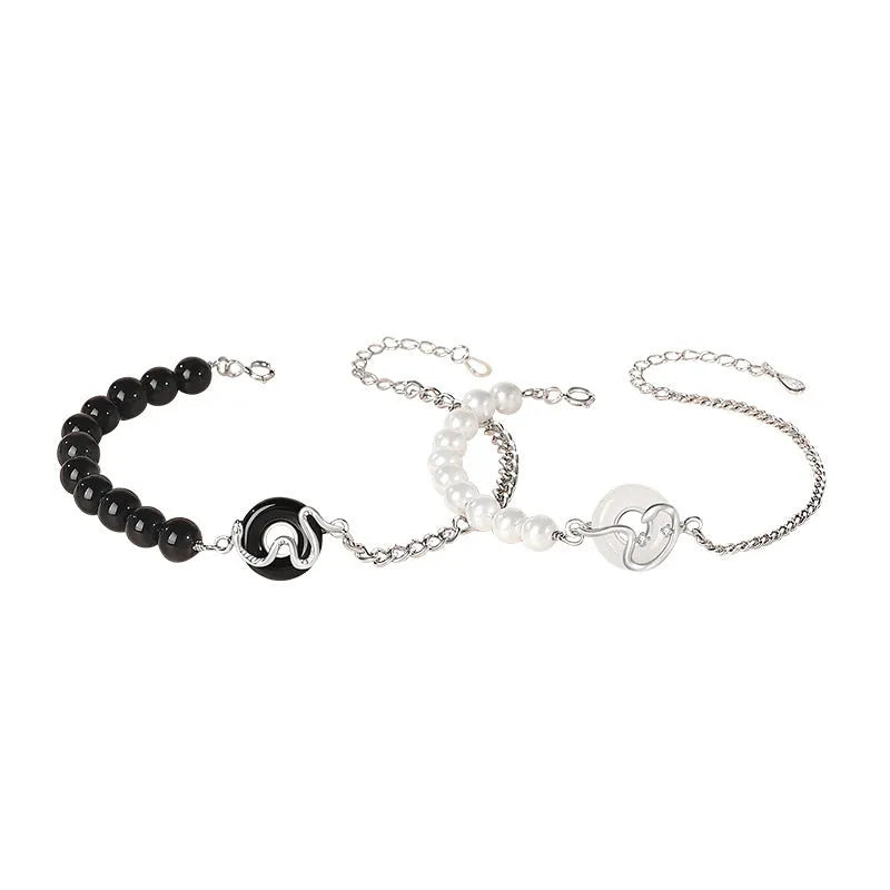 925 sterling silver bracelet with snake zodiac design and secure buckle in New Chinese style