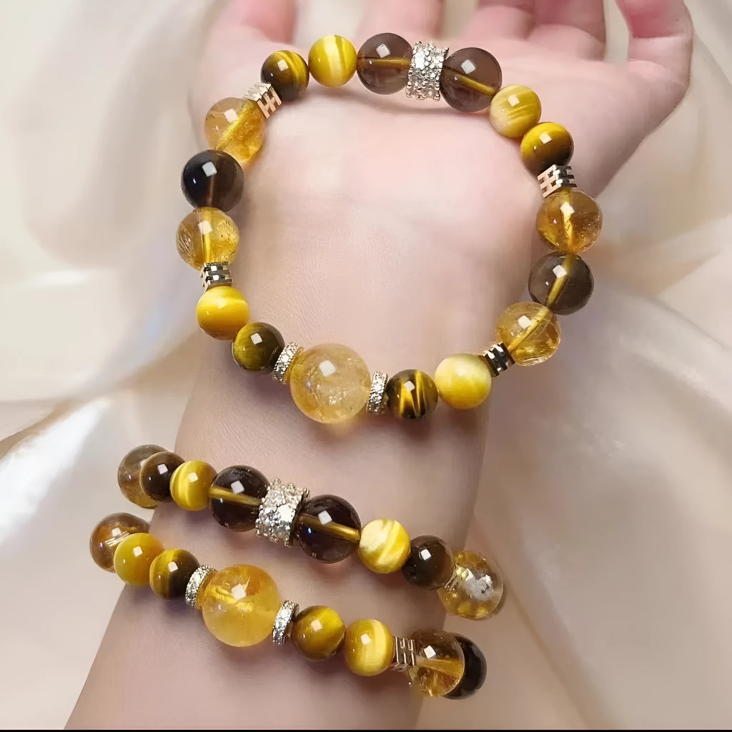 Women's natural yellow tower crystal string beads bracelet with 10mm Jinba design