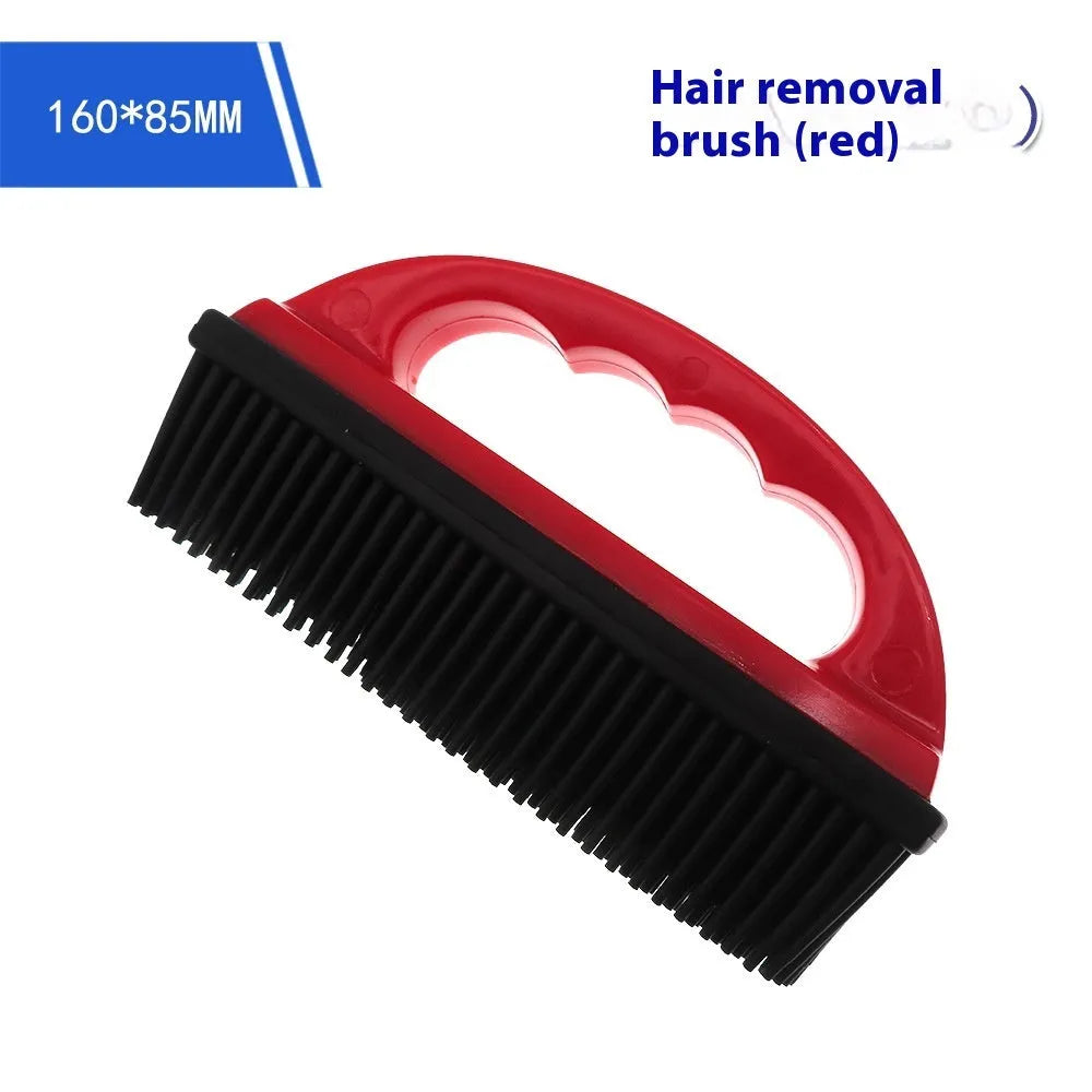 Red pet hair removal brush for bathing, massage and carpet cleaning measuring 160mm by 85mm