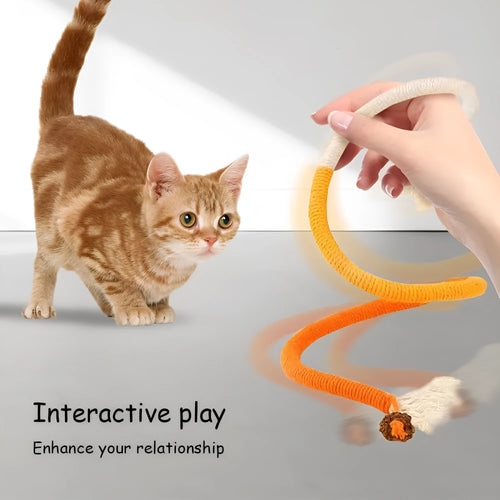 Long purple, orange, and red-with-green cotton rope cat toys stuffed with catnip for biting and playing.