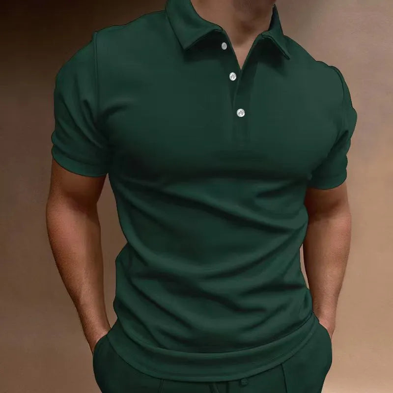 Men's loose fit cotton blend T-shirt with button detail and short sleeves in multiple colours
