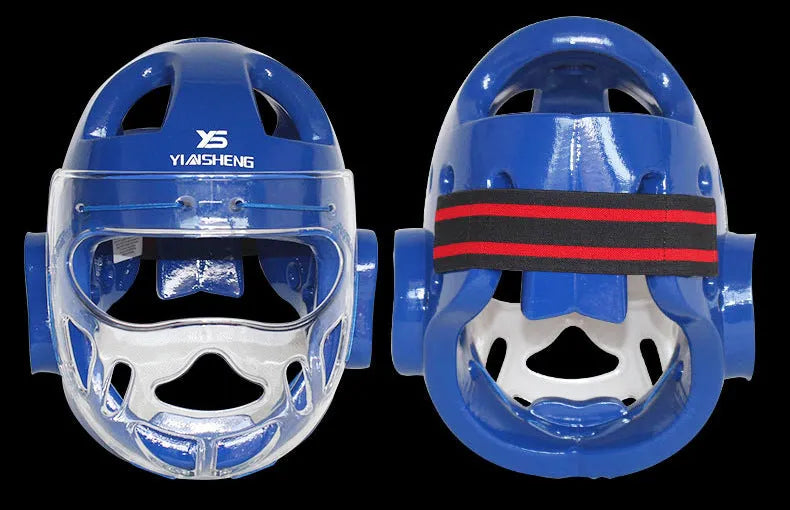 Karate helmet protective equipment for boxing in white, blue and red colour options