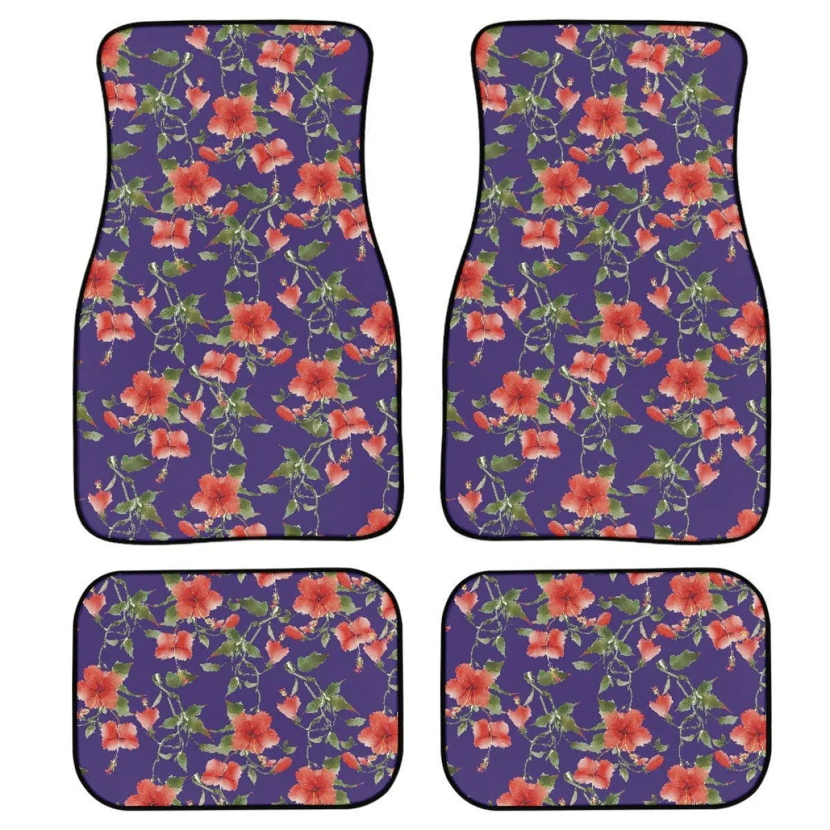 Black rubber car floor mats four-piece set showing textured surface and 20mm thickness.