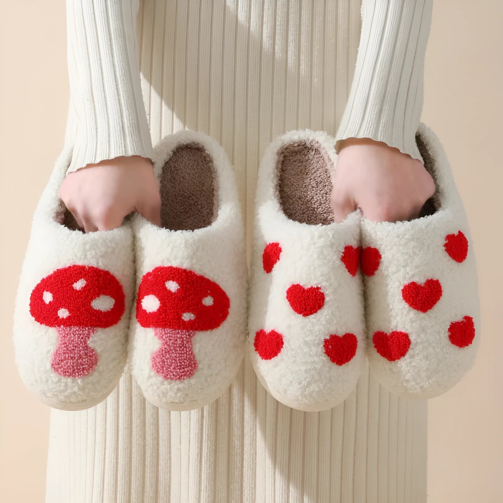 Women's cartoon love style plush slippers with round toe and PVC sole in Big Love pattern