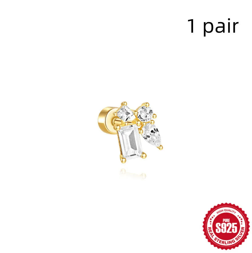 S925 sterling silver ear bone stud with flat column thread in one of twelve gold electroplated colour options.