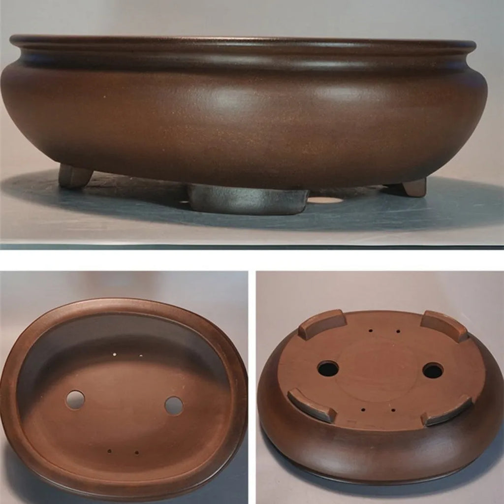 Handmade purple sand porcelain flowerpot with classical design for indoor desktop gardening